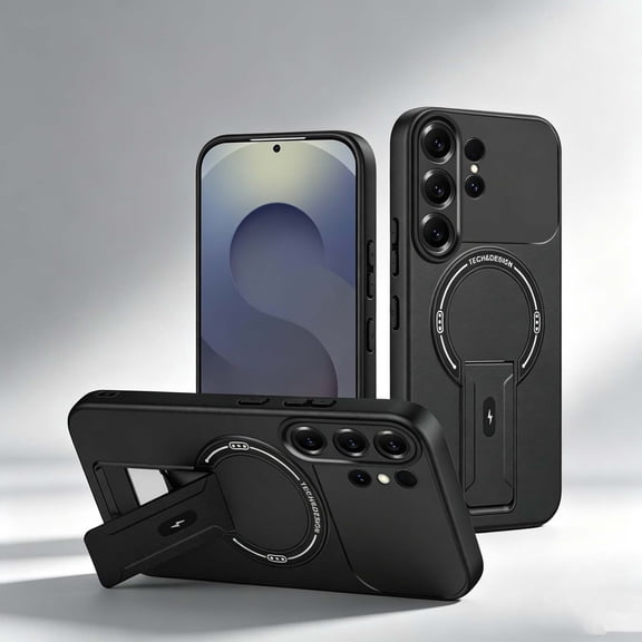 For Samsung Galaxy S26 Phone Case,Adjustable Foldable Invisible Kickstand,Compatible with Mag-Safe,PC TPU Hybrid Shockproof Anti-fall Heavy Duty Drop Protection,Thin Phone Case,Black