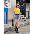 thumbnail image 3 of Arshiner Girls Shirt Crop Tops Short Sleeve Summer Drop Shoulder Batwing Sleeve Crewneck Loose T Shirt Tee, 3 of 6