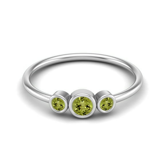 Tiny Three Stone 3mm Round Peridot 925 Sterling Silver Stackable Valentines Day Gifts Ring