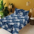 thumbnail image 2 of Ambesonne Floral Boho Fitted & Flat Sheet with Shams 4 Pcs Set, Simple Jasmine Print, King, Dark Indigo Eggshell, 2 of 5