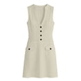thumbnail image 4 of ClodeEU Women's Sleeveless V Neck Button Bodycon Mini Dress,Solid Club Pencil Dress with Pocket Beige,Women's Plus L, 4 of 6