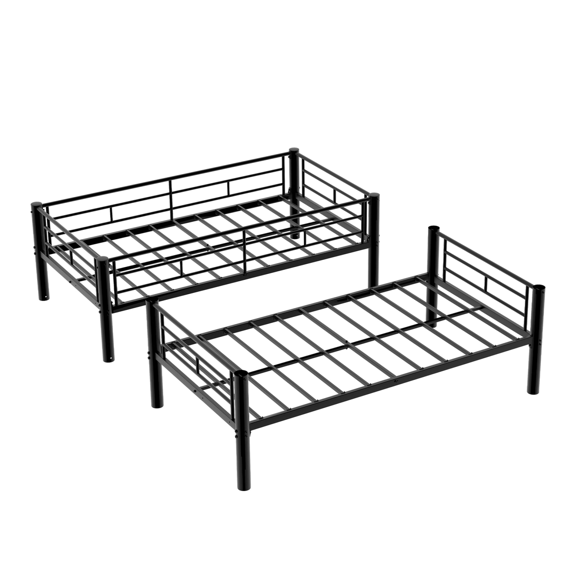Twin over Twin Bunk Bed with Ladder and Safety Guardrails, Metal Bunk Bedframe for Kids Boys Girls, can be convertible into 2 Beds, No Spring Box Required