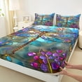 thumbnail image 3 of Homewish Chic Dragonfly Twin Sheet Sets,Colorful Glass Twin Fitted Sheet,Modern Aesthetis Desgin Flat Sheet For Girls Kids,Super Cozy Room Decor,3pcs, 3 of 7