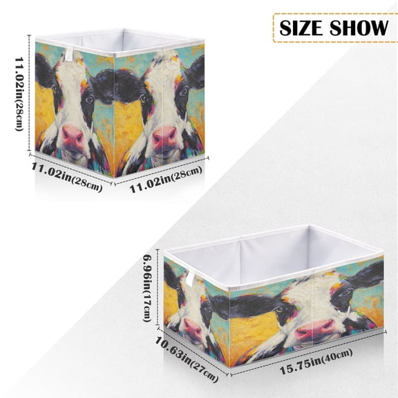 Iauyy Foldable Home Closet Storage Bins - Waterproof 300D Oxford Cube Baskets with Handles for Clothing Storage Books, Oil Painting Of A Cow