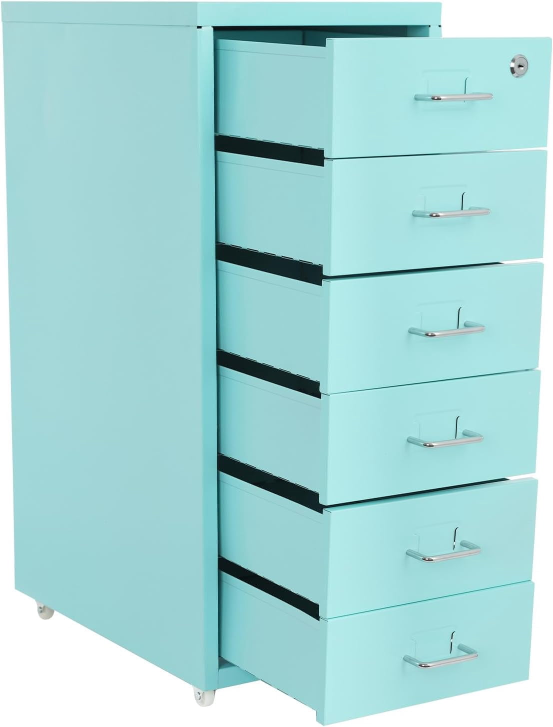 6 Drawers File Cabinet with Lock Rolling Mobile Filing Cabinet with Wheels Under Desk Vertical Filing Cabinet for Office/Home Metal Mobile Storage File Organizer for Home Office, 11*16*27in