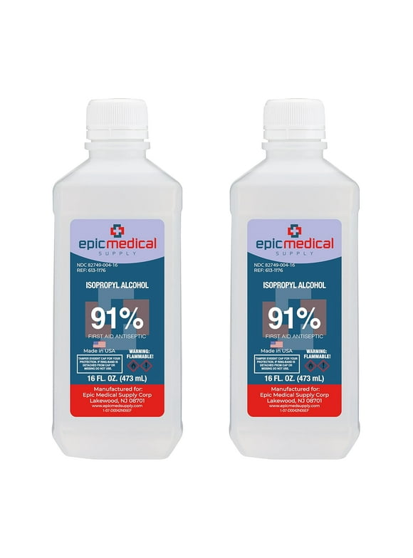 Epic Medical Supply Isopropyl Alcohol 91%, 16 oz. Bottle, Multipurpose First Aid Antiseptic