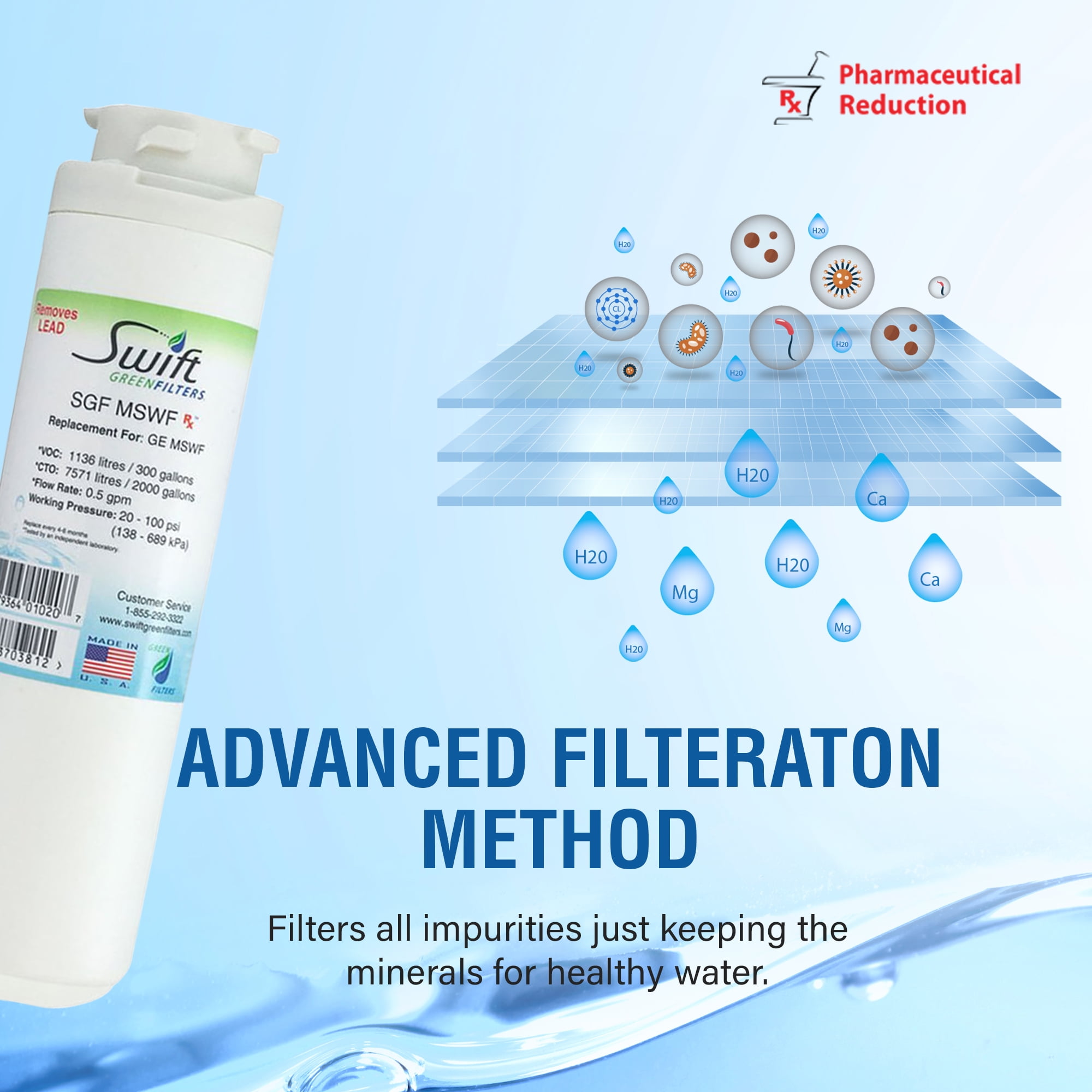 Swift Green Filters SGF-MSWF Rx Compatible Pharmaceuticals Refrigerator Water Filter for MSWF, 101820A , EFF-6022A, Made in USA