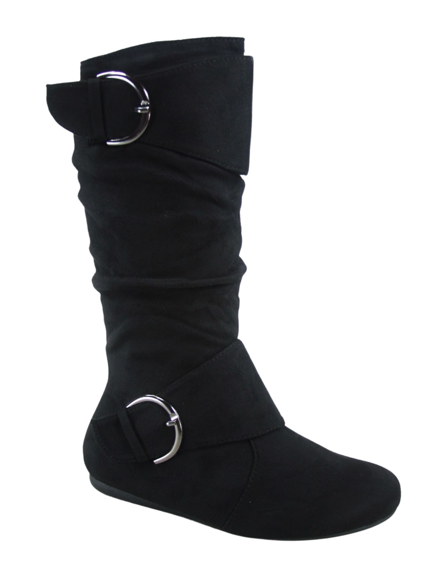 Zone 70 Women's Comfort Zipper Buckle Slouch Casual Flat Heel Mid Calf Round Toe Boots ( Black, 5)