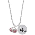 thumbnail image 1 of Delight Jewelry Silvertone Hot Pink Retro Purse Silvertone Script Initial Disc - K - Charm Necklace, 20"+3", 1 of 4