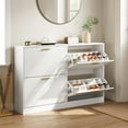 thumbnail image 6 of Shoe Cabinet with 2 Flip Drawers, White Shoe Cabinet Storage for Entryway, Modern Shoe Organizer Wood, Freestanding Small Thin Shoe Racks with Doors, White, 6 of 16