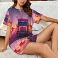 thumbnail image 4 of Balery Sunset Truck Highway Conjunto de Pijama para Mujer con Estampado, Dos Piezas de Manga Corta y Shorts, Ropa de Dormir Suave con Cuello Redondo y Bolsillos-Large, 4 of 6