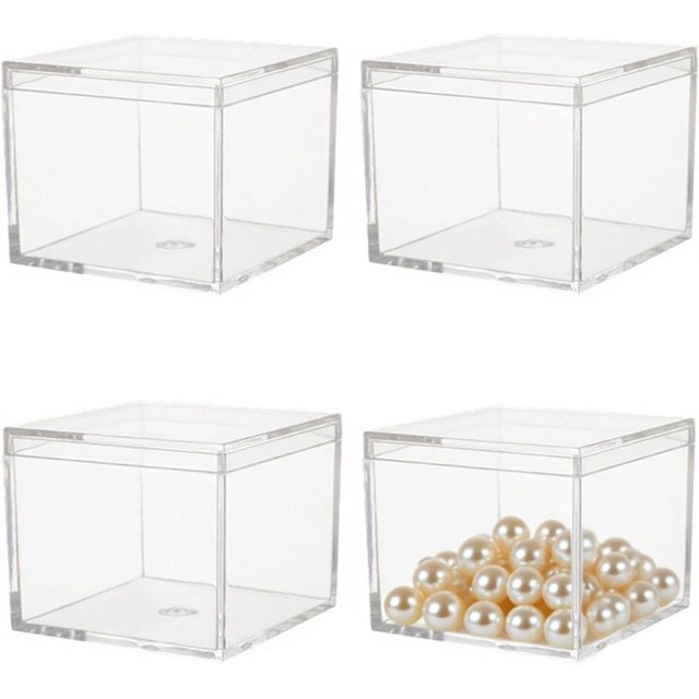 Caja pequeña de acrílico transparente con tapa, cubeta cuadrado acrílico para exhibir joyas, almacenamiento de contenedores, caja decorativa para fiestas
