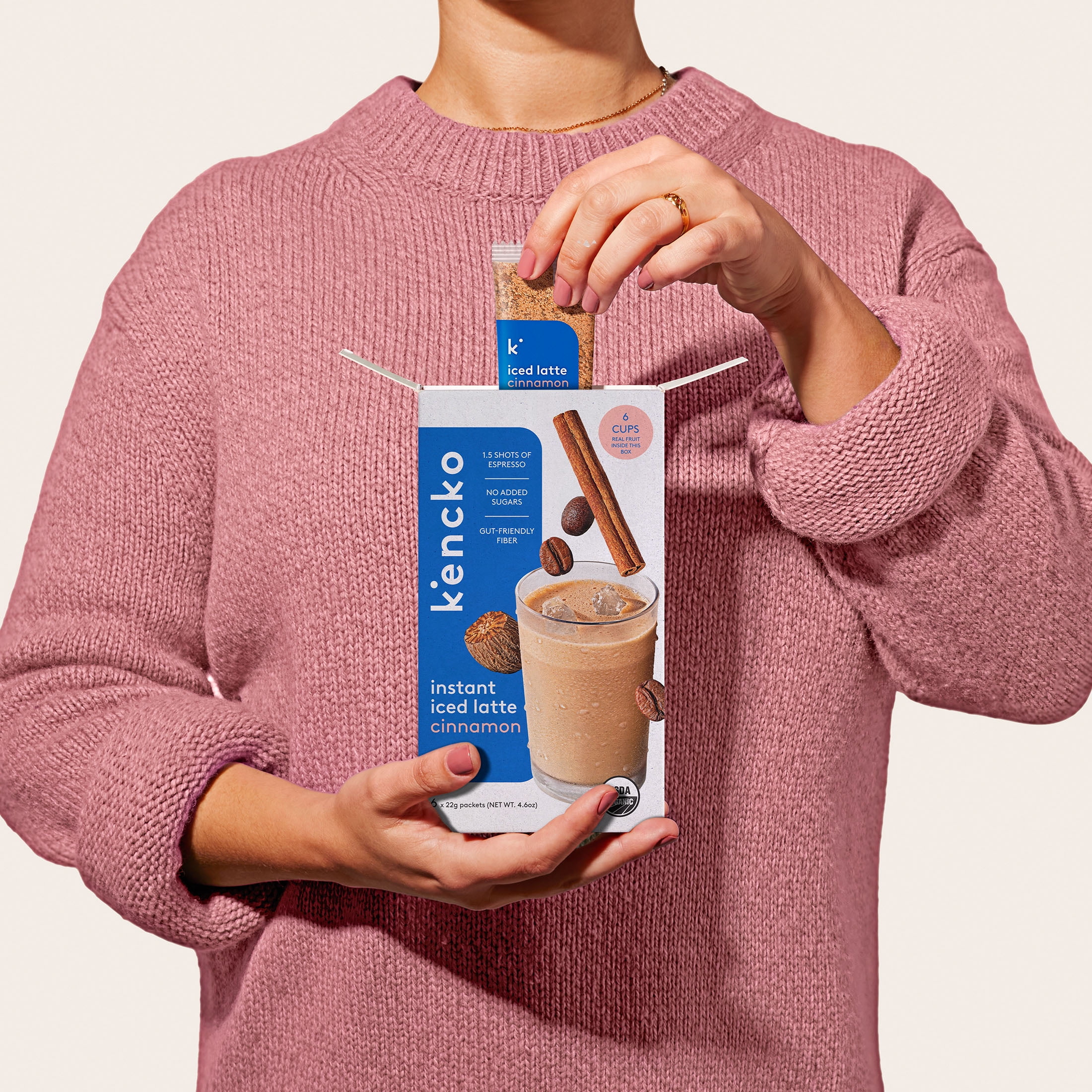 Kencko Cinnamon Organic Instant Iced Latte, Powdered Drink Mix, .79 oz, 6 Pack