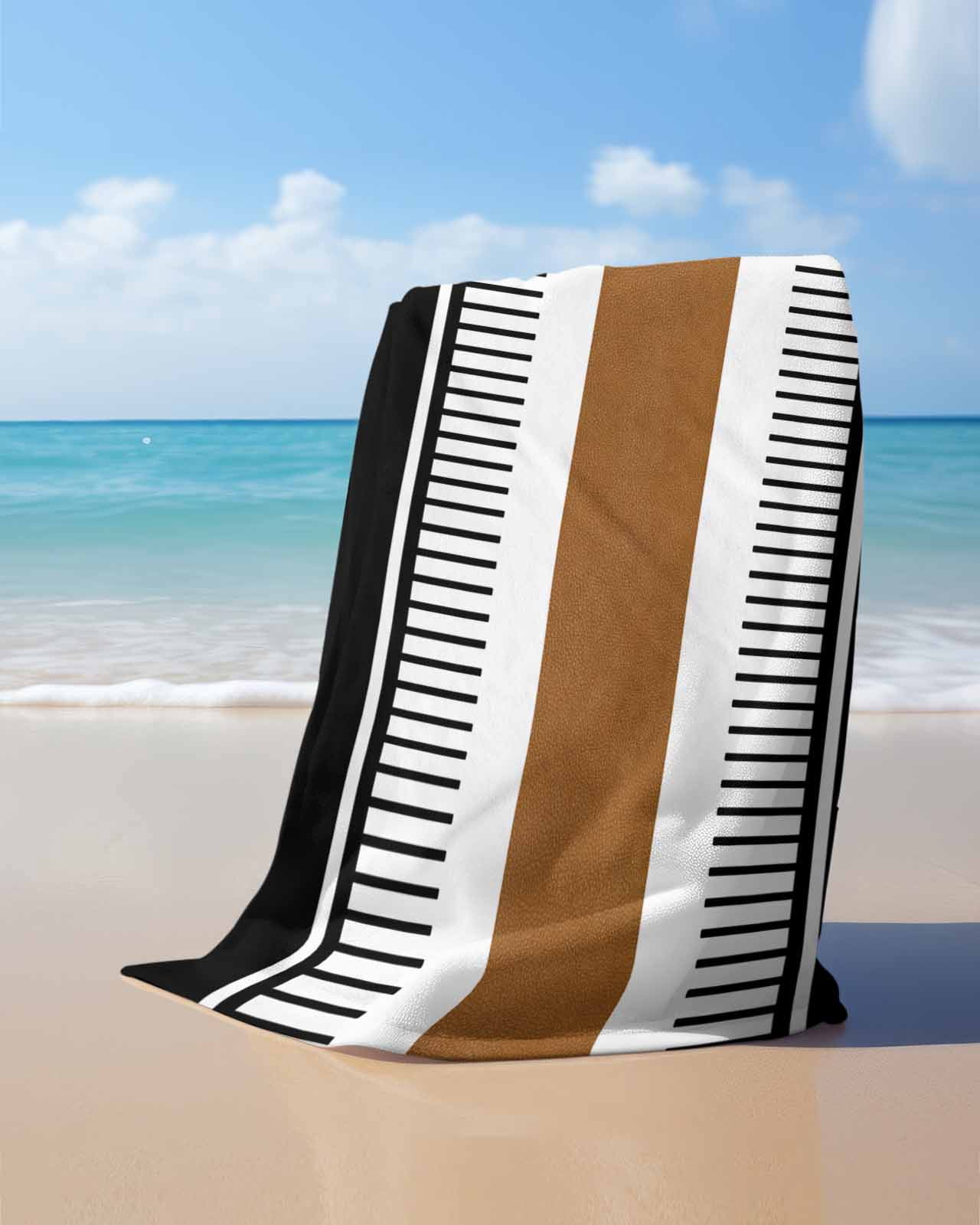 Modern Brown Black Beach Towels Oversized Super Absorbent, Boho Contemporary Geometric Striped Lightweight Bath Towel Quick Dry Sets For Bathroom/Pool/Rv Camping/Beach Play/Gym Room/Picnic 31"x62"