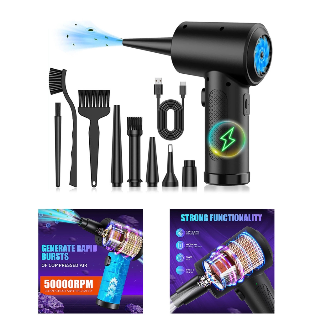 ROCKROK Compressed Air Duster 50000RPM Electric Air Duster with LED Light for Keyboard