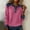 Hot Pink, variant on Long Sleeve Shirts Women Solid Color Denim Panel Turn Down Collar Top