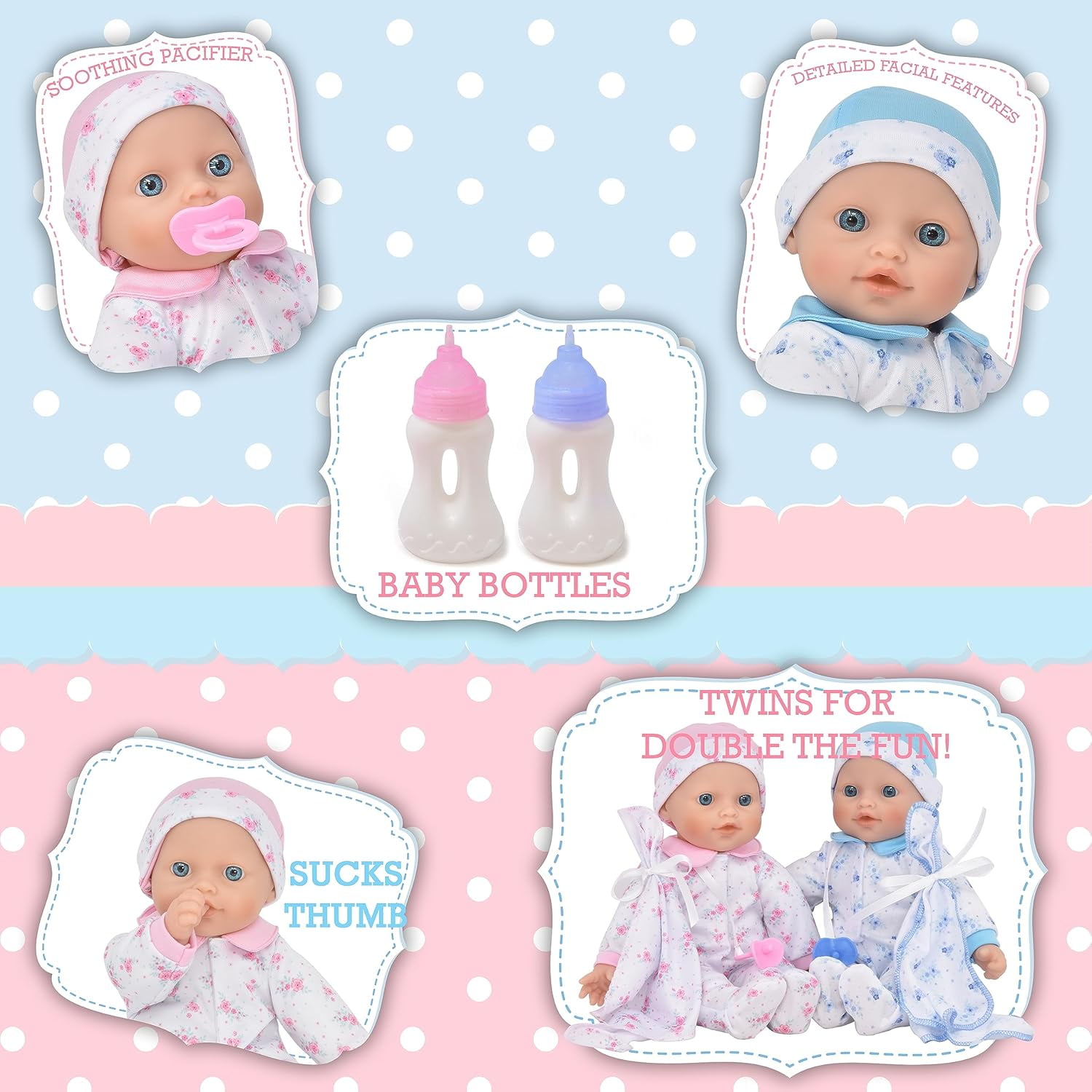 Gift Boutique Soft Body Twin Baby Dolls for Toddlers in Gift Box, 12 Inch Baby Doll with Pacifier, Baby Girl Doll and Baby Boy Doll