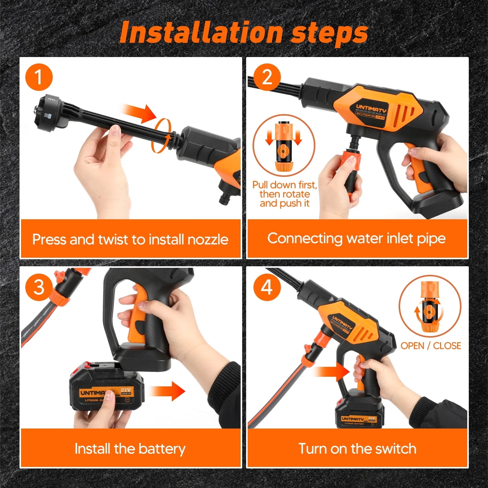 UNTIMATY Cordless Pressure Washer,1000PSI Cordless Power Washer with 6-in-1 Adjustable Nozzle,4.0Ah Battery Pressure Power Cleaner with 23ft Hose for Watering,Cleaning,Car Washing,Floor Washing