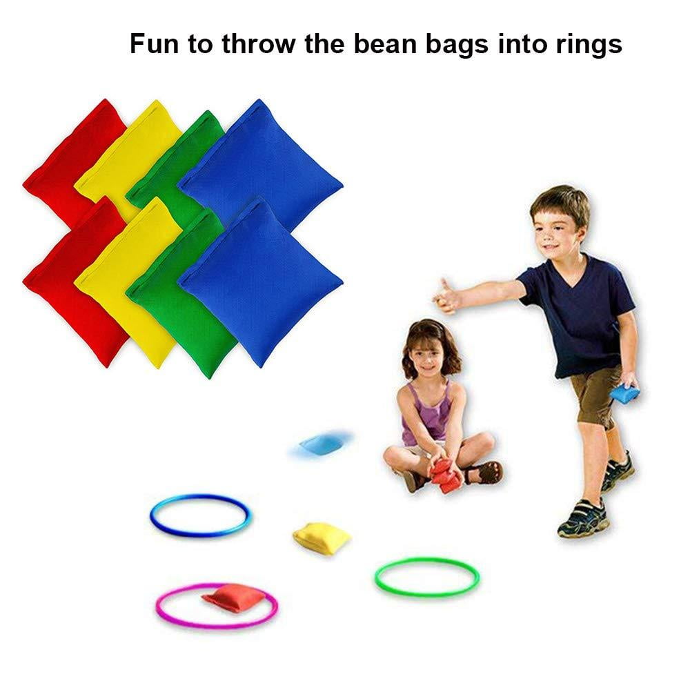 OOTSR 16pcs Nylon Bean Bags Plastic Rings Game Sets for Kids Ring Toss Game Booth Carnival Garden Backyard Outdoor Games Speed and Agility Training Games 