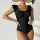 thumbnail image 5 of Traje de baño de una pieza con volantes de moda Slim Fitting cuello redondo traje de baño de una pieza para mujer negro L, 5 of 8