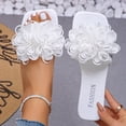 thumbnail image 5 of Flats Sandals for Women, Flat Sandals for Women Dressy, Sandals Women Dressy Summer Flat, Women's 3d Floral Flat Sandals Dressy Square Open Toe Sandals Single Band Casual Slip On Slides, White 7.5, 5 of 7