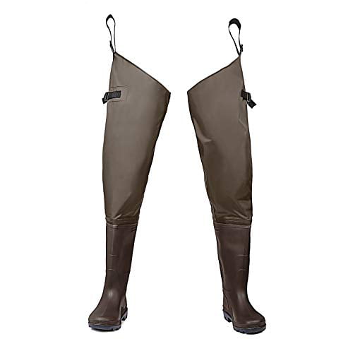 FISHINGSIR Hip Boots Hip Waders for Men with Boots Waterproof Lightweight Bootfoot Cleated 2-Ply Nylon/PVC