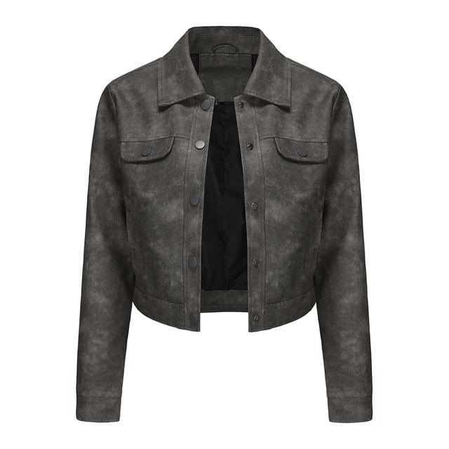 Pisexur Womens Jacket Leather Jackets Plus Size Jackets Coats Fall Jackets Womens Solid Color Short Thin Leather Jacket Long Sleeved Casual Jacket Long Sleeved Hooded Casual Jacket