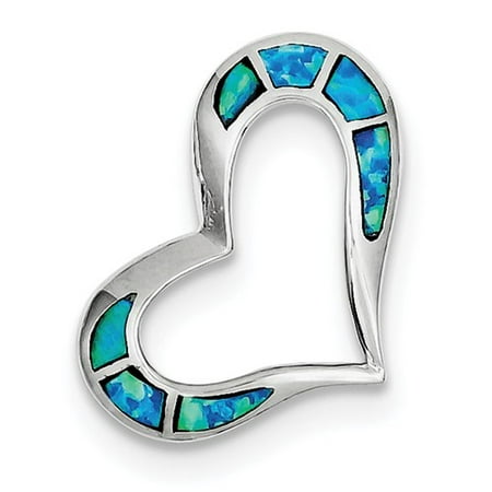 Sterling Silver Blue Inlay Created Opal Heart