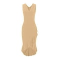 thumbnail image 4 of Sexlip Womens V Neck Sleeveless Slim Bodycon Split Midi Dress Stretchy Fascinating Cocktail Party Outfit Yellow M, 4 of 5