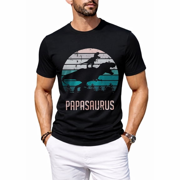 Men's 100% Cotton Papa Shirt, Funny Dad Shirts Dinosaur Graphic Tee, Soft Short Sleeve Dad Shirt