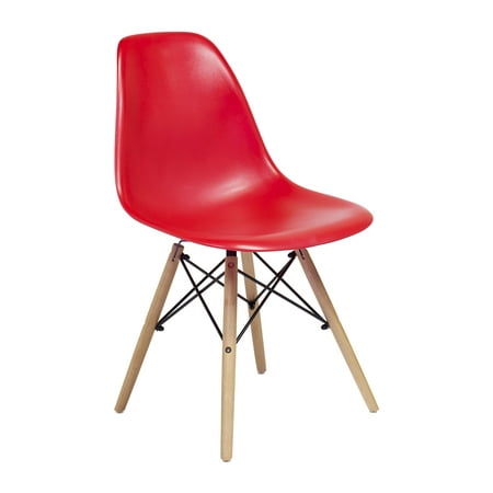 Eames Eiffel Dining Side Chair Replica, Red with Oak