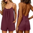 thumbnail image 2 of Lovzfmll Combinaison pour Femmes, Col Rond Sans Manches avec Bretelles Spaghetti et Dos Bas, Barboteuse Courte Décontractée à Jambe Grand Bordeaux, S, 2 of 6