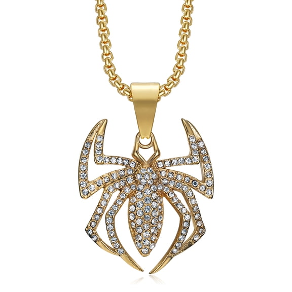NEGS 18K Gold Plated Tarantula Spider Pendant 24'' Chain Stainless Steel Necklace for Men Women