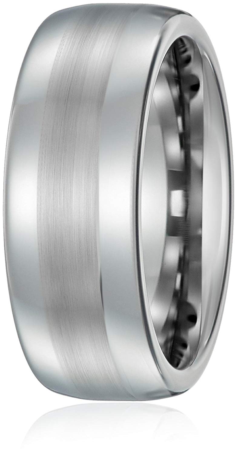 Men's Sapphire Tungsten with Diamond Finishing 8mm Wide White Ring, Size 8
