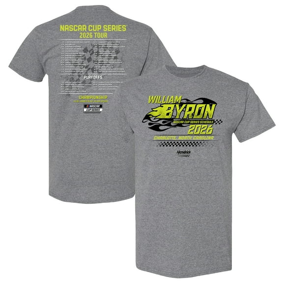 Men's Hendrick Motorsports Team Collection Heather Charcoal William Byron 2026 NASCAR Schedule T-Shirt
