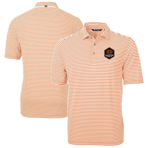 Men's Cutter & Buck Orange Houston Dynamo FC DryTec Virtue Eco Pique Stripe Recycled Polo