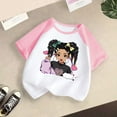 thumbnail image 2 of MIXUE Juniors Girls Tops & T-Shirts Kid Baby Cute Round Neck Short Sleeve Print Raglan Sleeve Summer Casual Pullover Tee Shirts Sportwear,Pink,13-14 Years, 2 of 3