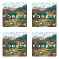 thumbnail image 1 of Nature Coaster Set of 4, Mountain Range Valley with Forest Typography and Trees Mother Earth Cartoon Graphic, Square Hardboard Gloss Coasters, Standard Size, Multicolor, by Ambesonne, 1 of 2