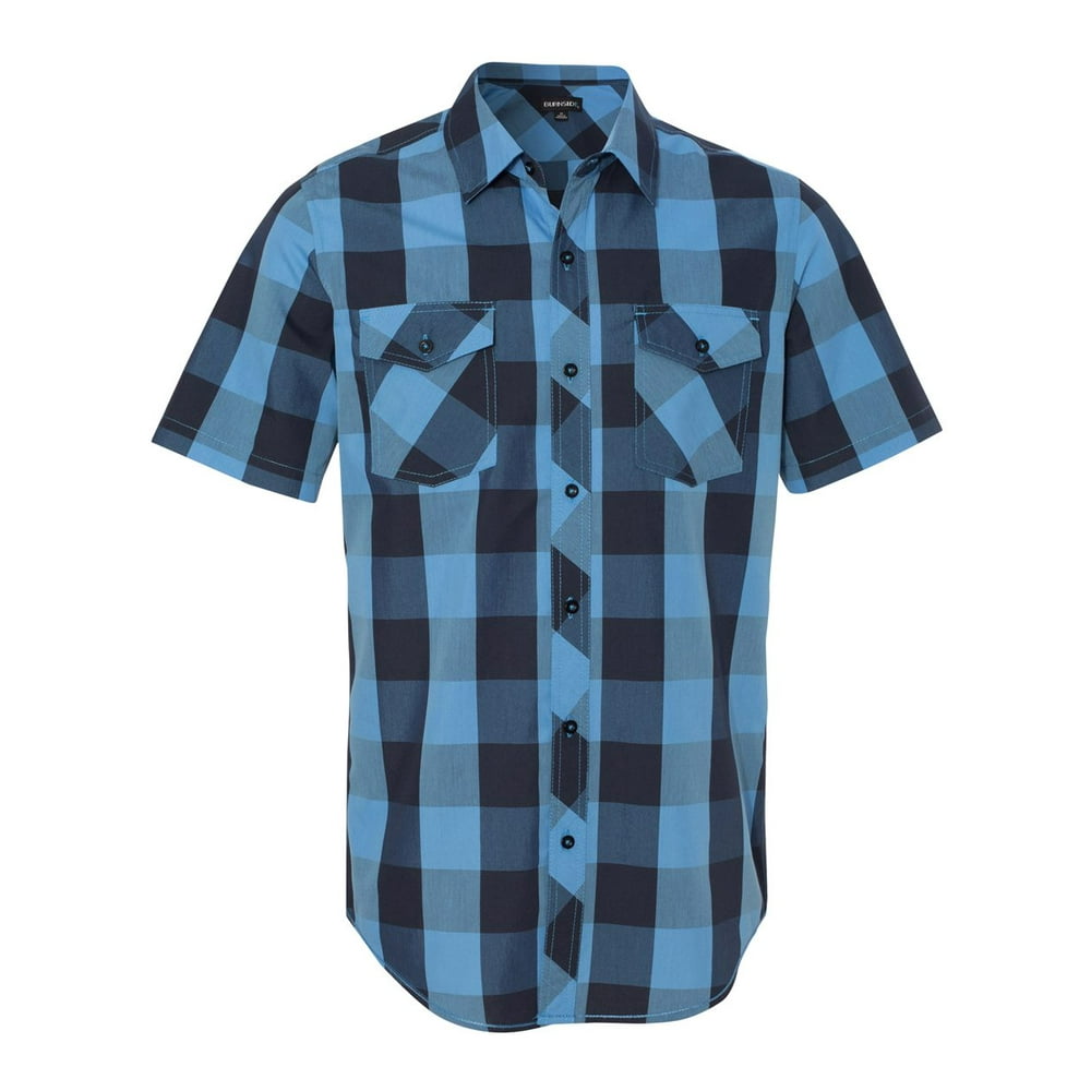 BURNSIDE - 9203 Men's Buffalo Plaid Short Sleeve Shirt - Black/ Blue ...