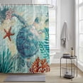 thumbnail image 4 of Nautical Marine Life Shower Curtains for Bathroom, Sea Turtle Starfish Coral Seaweed Blue Ocean Washable Fabric Shower Curtain with Hooks Waterproof Bathroom Decor Sets, 54 x 78 Inches, 4 of 9
