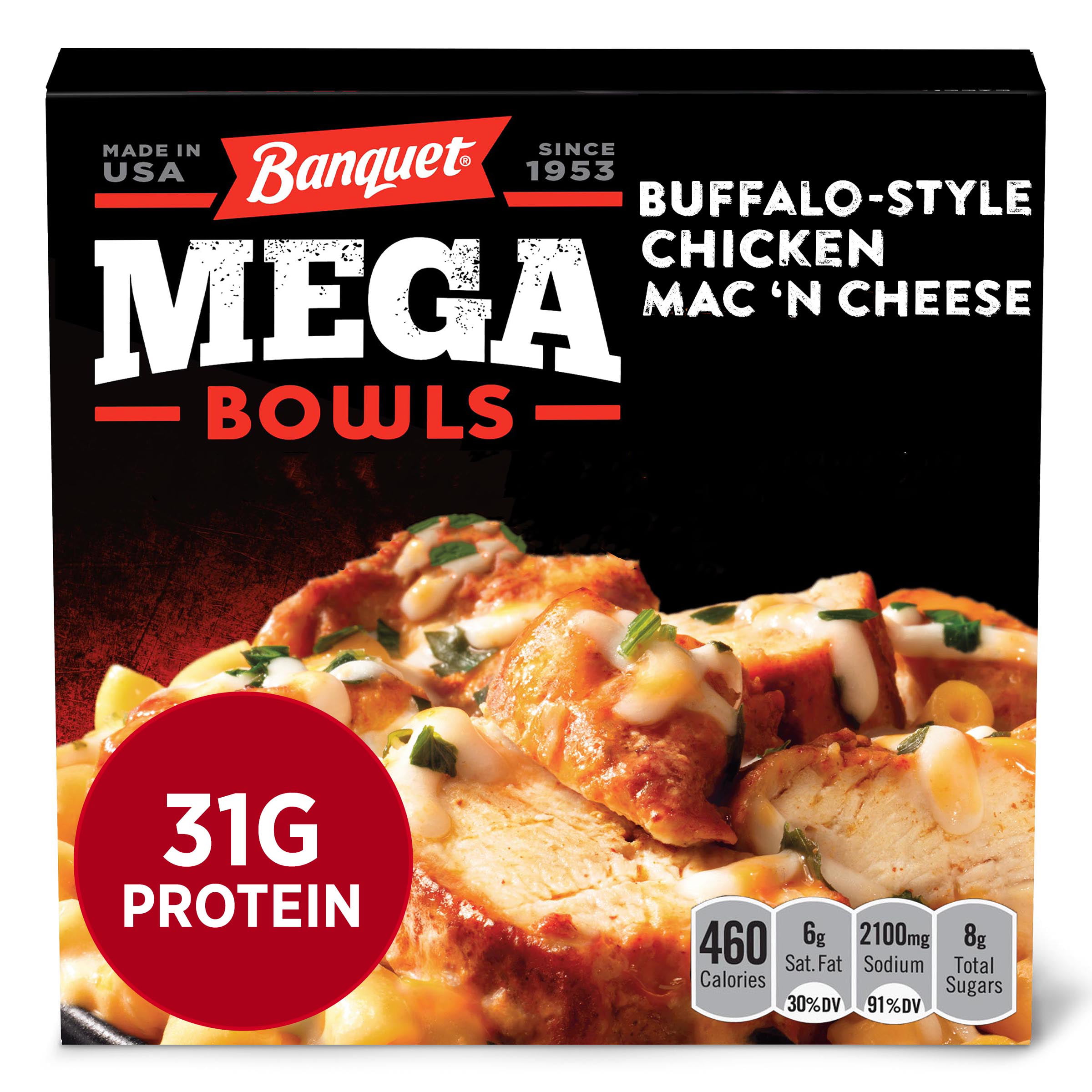 Banquet Mega Bowls Buffalo-Style Chicken Mac 'N Cheese Frozen Meal, 14 oz (Frozen)