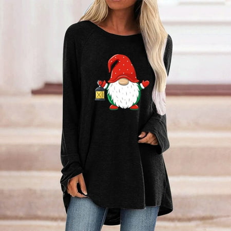

jsaierl Workout Tops for Women Round Neck Long Sleeve Cartoon Printed Christmas Sweatshirt for Women Xmas Gifts Long Pullover Blouse for Teen Girls