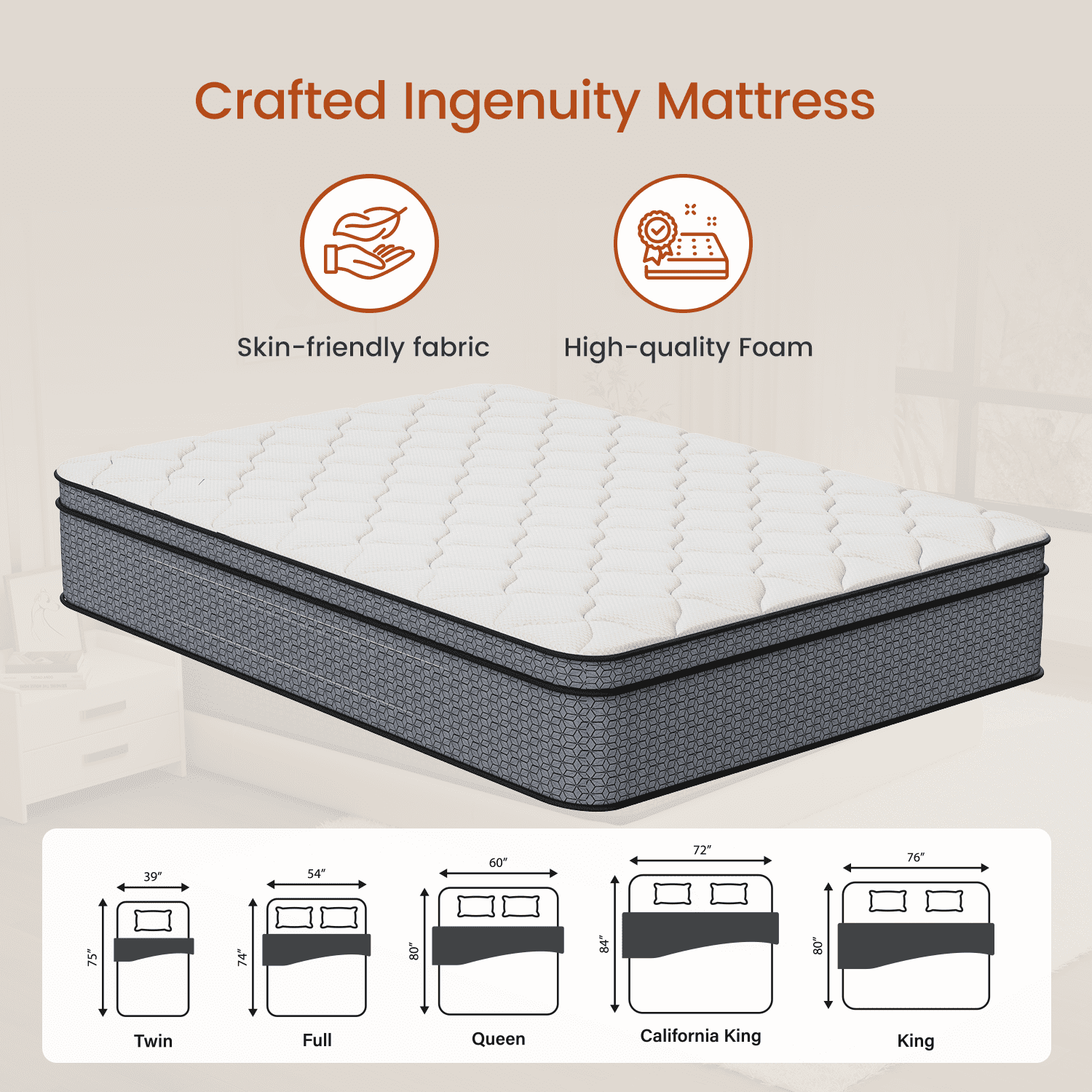 VQRking Twin Mattress 12 Inch,Gel Memory Foam Hybrid Mattress in a Box,Individually Pocket Springs,Medium Firm,Pressure Relief,Comfort Sleep for Kids&Adult