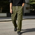 thumbnail image 2 of PNTUTB Men's Cargo Pants Soild Color Drawstring Outdoor Work Pants Casual Loose Comfort Pant with Multi Pocket Daily Hiking Sporty Trendy Pants, 2 of 7