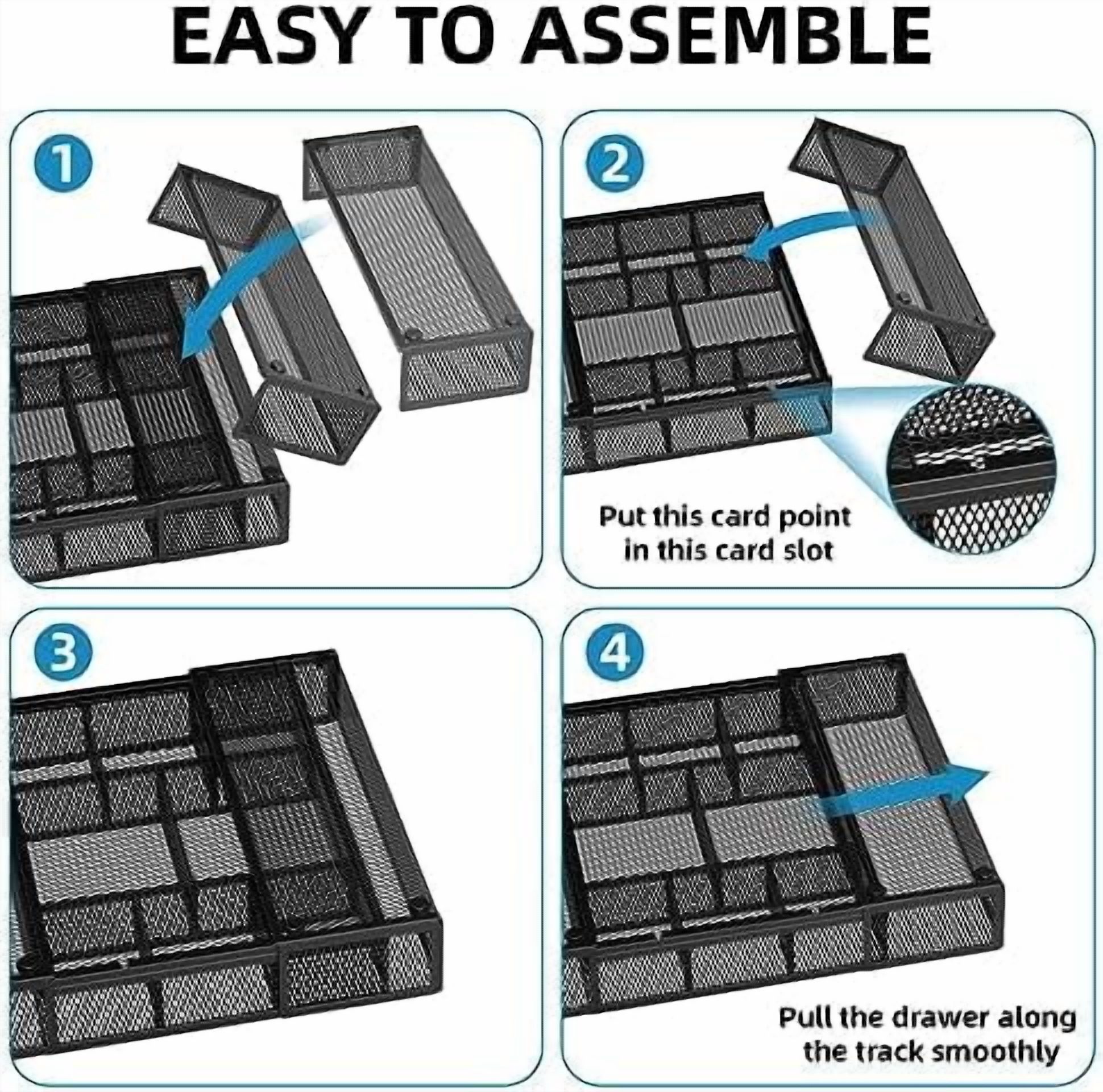Expandable Desk Drawer Organizer, Mesh Drawer Organizer Tray with 10 Adjustable Compartments, Desk Organizers and Accessories, 5 Dividers Drawer for Office Supplies, Makeup & Vanity (Black)