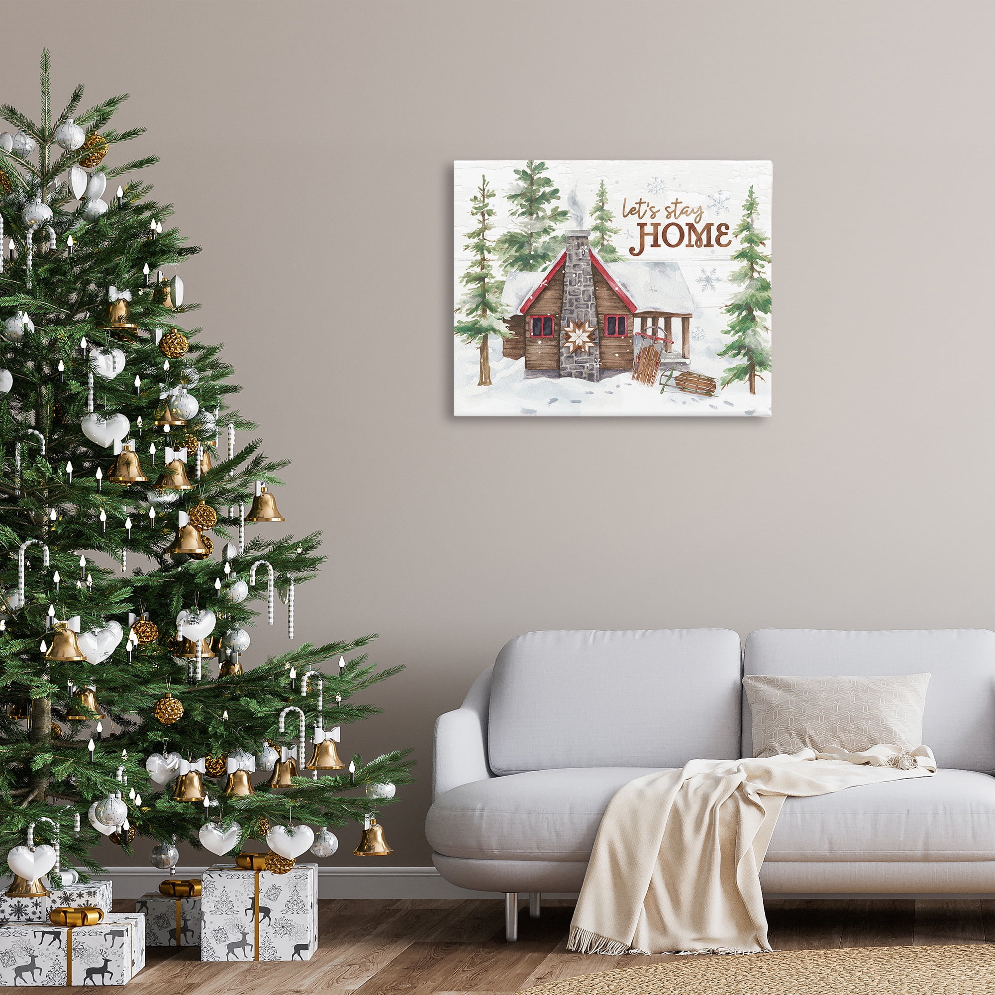 Stupell Industries Cozy Winter Cabin Phrase Landscape Painting Gallery Wrapped Canvas Art Print Wall Art, 40 x 30