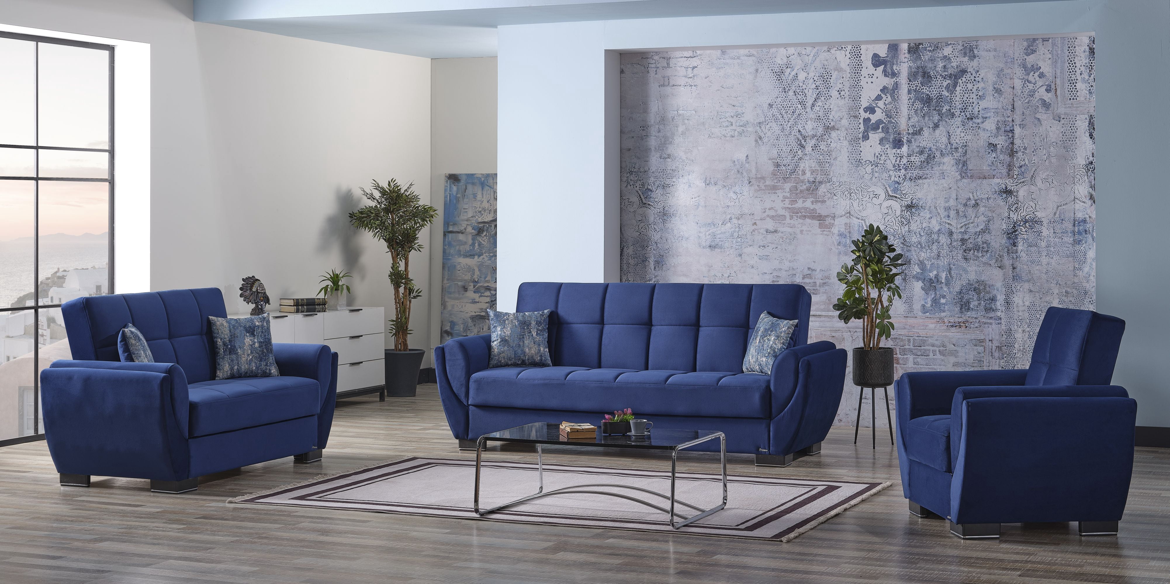 Ottomanson Convertible Accent Armchair with Hidden Storage & Rounded Arms, Firm Comfort Seating, Blue