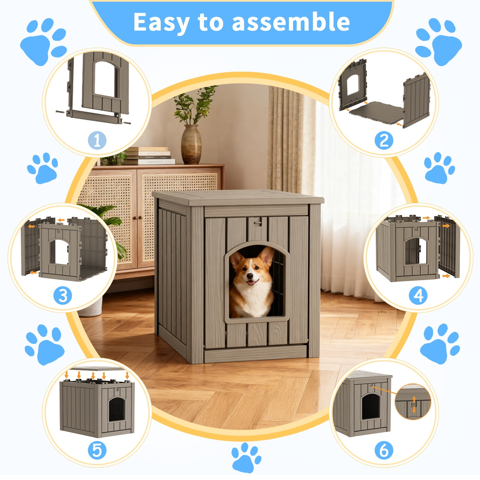 ENNSOO Outdoor Cat House Weatherproof Resin Cat Shelter for Indoor & Outdoor, Durable All-Season Pet House for Feral, Stray & Domestic Cats, Gray