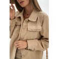 thumbnail image 5 of Women's Light French Beige Solid Corduroy Shacket with Frilled Flap Pocket, 5 of 12