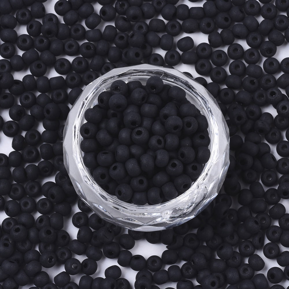 1bag Frosted Colours Glass Beads Opaque Colours Round Black 4x3mm Hole: 1mm about 4500pcs/bag